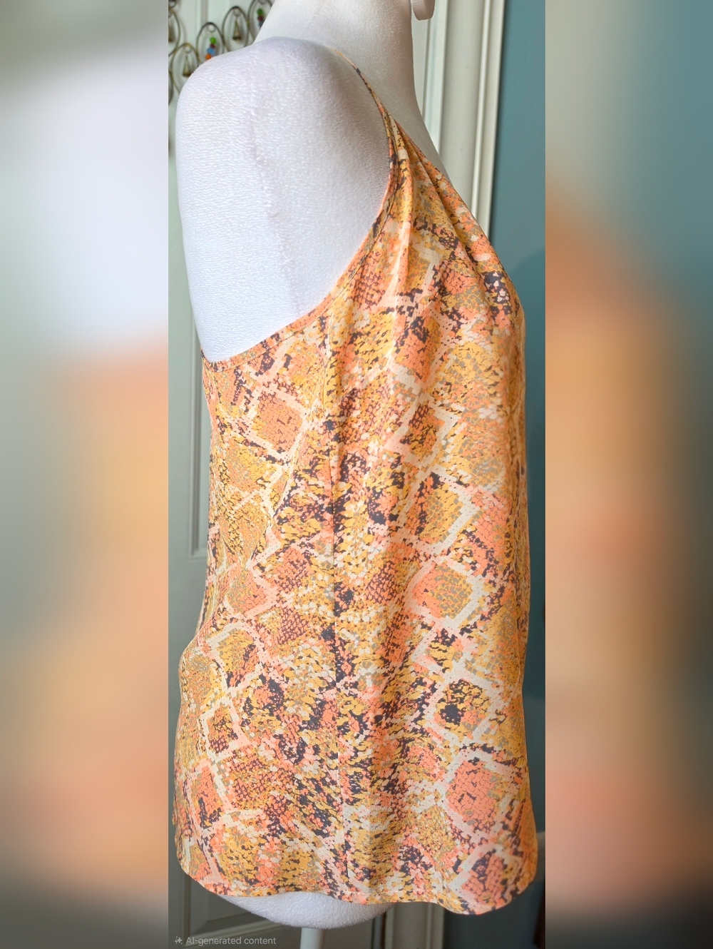 Anthropologie E by Eloise 100% Silk Racerback Cami Womens S Peach Snakeskin Prin - Picture 5 of 12